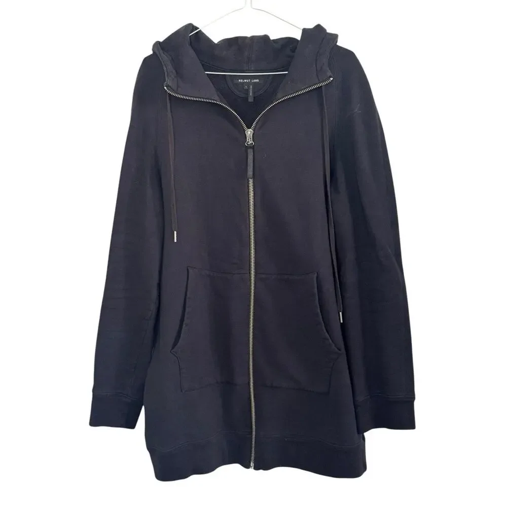 HELMUT LANG Relaxed Full Zip Hoodie Sweatshirt Black Oversized Cozy Men’s Size L - Picture 3 of 10